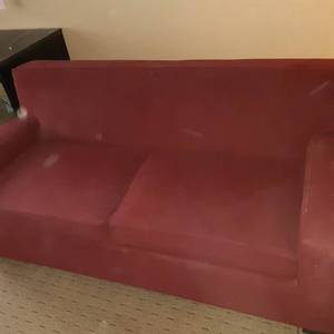 lot 594 image: Cozy Light RedDark Pink Sleeper Sofa