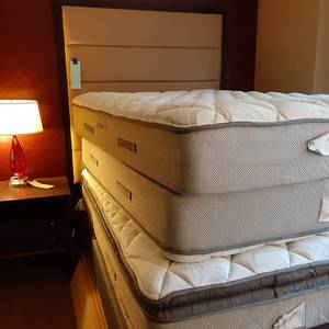 lot 651 image: Full Sized Headboard, 3 Mattresses and Frame
