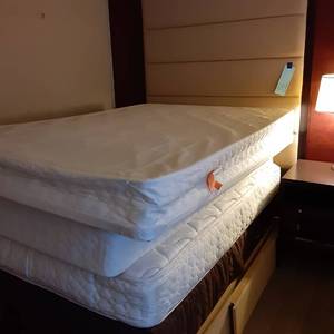 lot 649 image: Full Sized Headboard, 3 Mattresses and Frame
