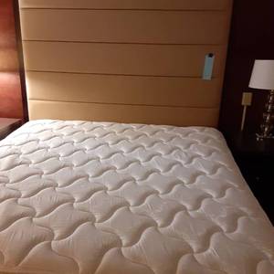 lot 806 image: Padded Beige King Headboard, Mattress and Frame
