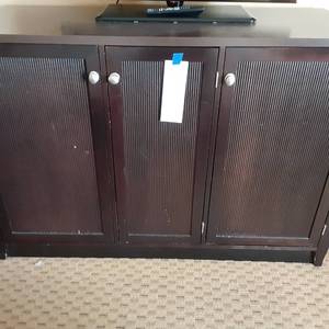 lot 813 image: Stately Dark Finish 3-Door CabinetTV Stand