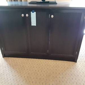 lot 832 image: Dark Finish Contemporary 3-Door CabinetTV Stand