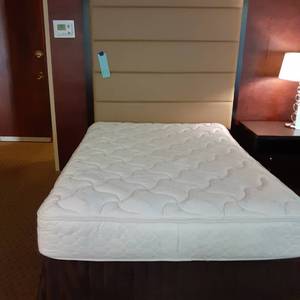 lot 822 image: Stately Padded Full Sized Headboard, Mattress and Frame