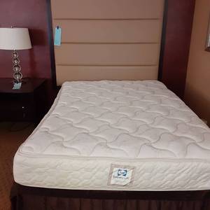lot 824 image: Contemporary Padded Full Sized Headboard, Mattress and Frame