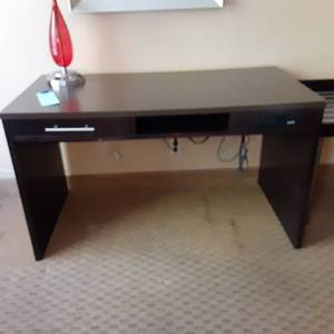 lot 835 image: Office Lot Desk & Red Teardrop Lamp