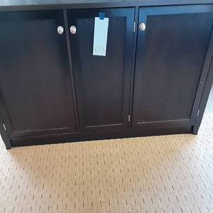 lot 854 image: Contemporary Brown Finish 3-Door CabinetTV Stand