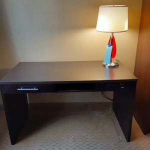 lot 857 image: Office Lot Desk & Red Teardrop Lamp