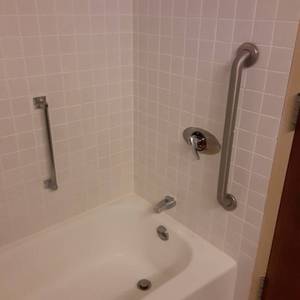 lot 861 image: Bathroom Accessories Magnifying Mirror, Towel Bars, Towel Shelf, & More