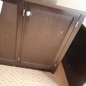 lot 894 image: Standard Brown Wood 3-Door CabinetTV Stand