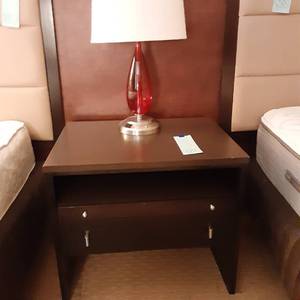 lot 886 image: Big Nightstand and Red Teardrop Lamp