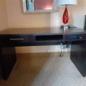 lot 912 image: Office Lot Desk & Red Teardrop Lamp