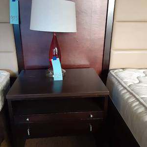 lot 924 image: Big Nightstand and Red Teardrop Lamp