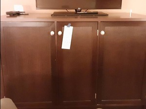 lot 999 image: Wide Dark Brown 3-Door CabinetTV Stand