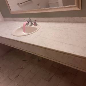 lot 1004 image: Large White Marbled Bathroom Counter with Sink