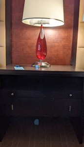 lot 707 image: Big Nightstand and Red Teardrop Lamp