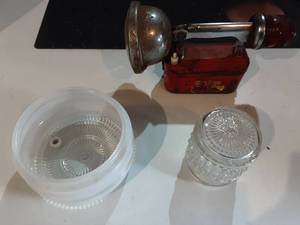 Vintage Big Beam Flashlight & 2-Glass Light Fixture Globes