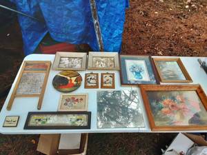 Lot Of Vintage Decor--Old Mirror, Framed Pictures, Old Washboard