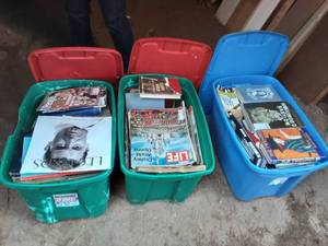 Large Lot Of 6 Totes Full Of Books & Vintage Magazines