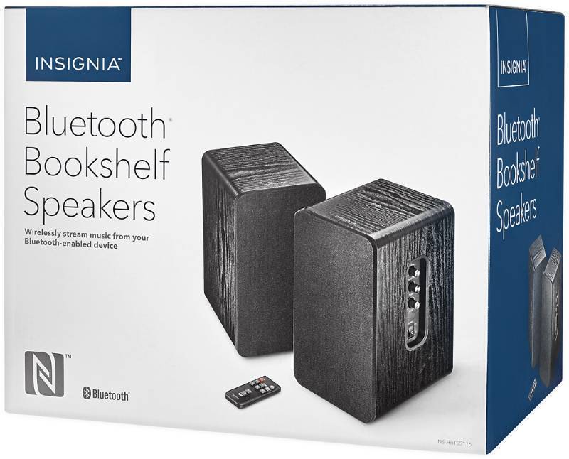 lot 56 image: Insignia - Powered Bookshelf Speakers (Pair) - Black