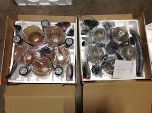 Lot of two Hampton Bay 5-Light Rustic Iron Chandelier with Antique Ivory Glass Shades open box see pic