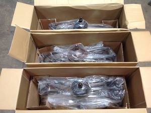 3  of  lot 5-Light Bronze Chandelier with Tea Stained Glass Shades open box