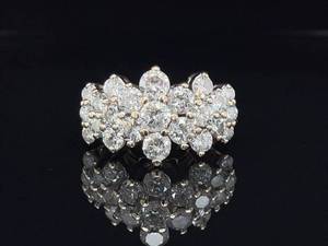 Divine 2.00 carat Diamond Tiered Snowflake Cluster Estate Ring in 14k Yellow Gold