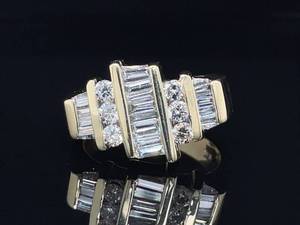 Statement Style 1 � Carat Diamond Baguette &ampRound Art Deco Cluster Ring in 14k Yellow Gold
