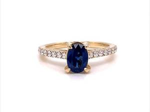 Regal 1.36 Carat Blue Sapphire Solitaire Diamond Cathedral Ring in 14k Yellow Gold