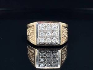 12 Carat Diamond Triple Row Square Top Nugget Estate Ring in 10k Two-Tone Gold