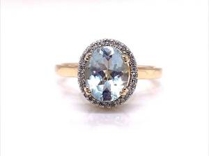 Vintage Style Natural 3 Carat Aquamarine and 0.22 ctw Diamond Cluster Halo Estate Ring in 14k Yellow Gold