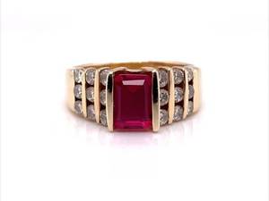 Ruby and Diamond Channel Bar Estate Ring in 18k Yellow Gold
