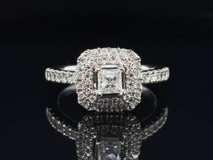 Gorgeous 1.00 Carat Princess Cut Diamond Double HaloCluster Estate Ring in 14k White Gold