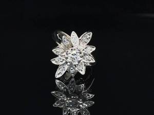 Vintage Diamond Floral Starburst Cluster Cathedral Estate Ring in 14k White Gold