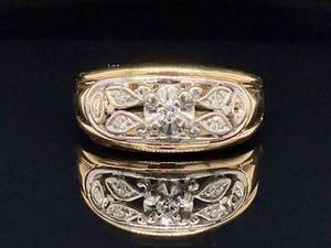 Vintage Leaf Floral and Vine Design Diamond Ring in 14k Yellow Gold