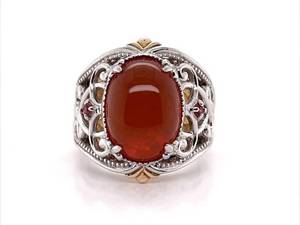Vibrant Oval Cabochon Carnelian and Pink Topaz Filigree Ring
