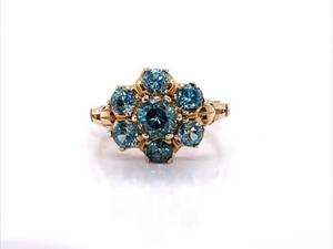 Gorgeous Floral Blue Topaz Cluster Estate Ring in 14k Yellow Gold
