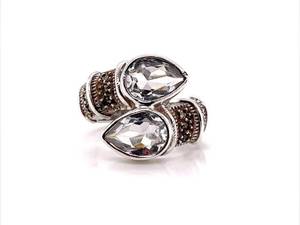 White Topaz Hematite Bypass Crossover Ring