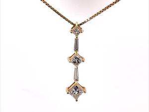 1.00 Carat Princess and Baguette Diamond 3-Stone Pendant Necklace in 14k Yellow Gold,18