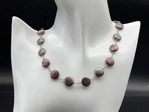 Flat Coin Tahitian Pearl Bronze Station Estate Necklace, 18