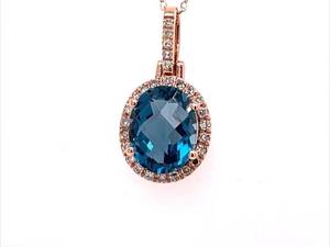 Fancy Cut London Blue Topaz and Diamond Halo Pendant Necklace in 14k Yellow Gold, 18