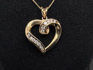 Diamond Open Ribbon Heart Estate Pendant in 14k Yellow Gold