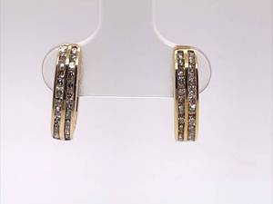 Diamond Double Row Petite Oblong Hoop Earrings in 14k Yellow Gold