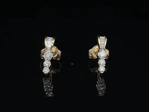 Diamond Round &amp Baguette Linear Estate Earrings in 14k Two-Tone Gold