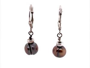 Single Round Tahitian Baroque Pearl Dangle Estate Earrings
