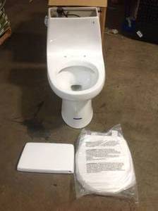 1-Piece 1.28 GPF High Efficiency Single Flush Round Front Toilet in White, Seat Included like new