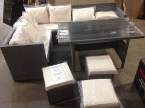 7-Piece Wicker Corner Outdoor Patio Sectional Sofa Set Conversation Set with White Cushions  open box all complet