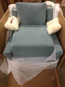 Tyrell Aqua Green Tweed-Like Fabric Mid-Century Modern Arm Chair and Ottoman Set open box good condition