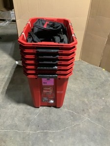 Husky 28 Gal. Professional Duty Storage Totes, 16 in. Tool Backpack, 18 in. Tech Tool Bag & Belt Pouch. See Pictures