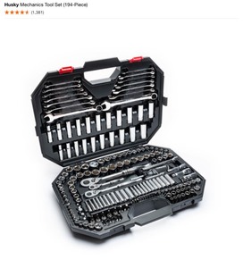 Husky 16-Piece Wrench Rack (2-Pack) & Husky Mechanics Tool Set (194-Piece). See Pictures