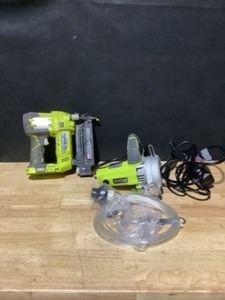 RYOBI ONE 18V Cordless AirStrike 18-Gauge Brad Nailer & 4 in. Tile Saw. See Pictures